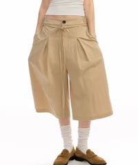 【予約販売】タック8分丈フリンジハーフパンツ #ベージュ ユニセックス