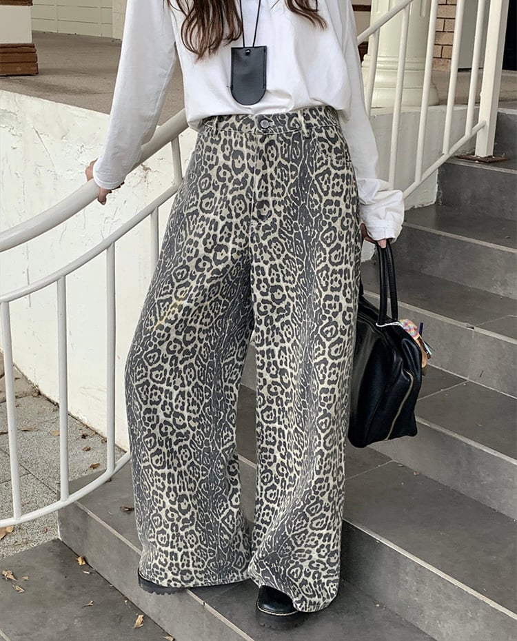 予約販売】レオパード柄ワイドデニムパンツ | KISHIKA