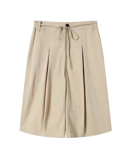 【予約販売】タック8分丈フリンジハーフパンツ #ベージュ ユニセックス