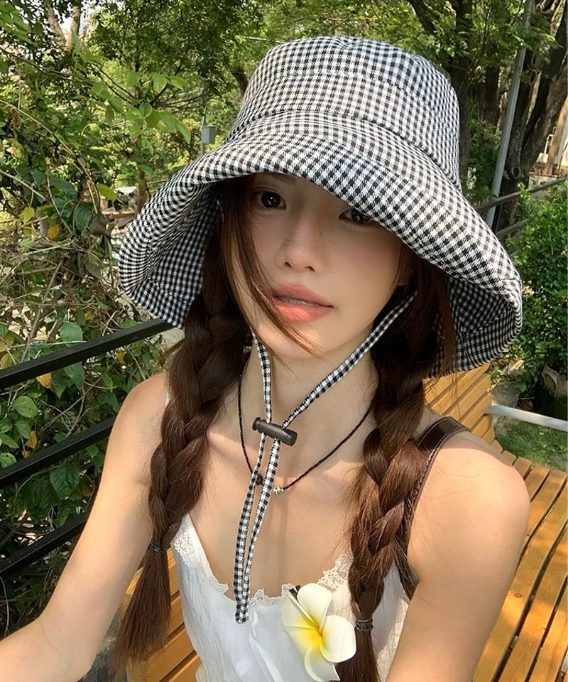 即購可CONP Hat With Tail チェック柄　y2k ハット男女兼用 ポークパイハット 格子柄 メンズ 帽子 チェック柄 大きいサイズ 選べる