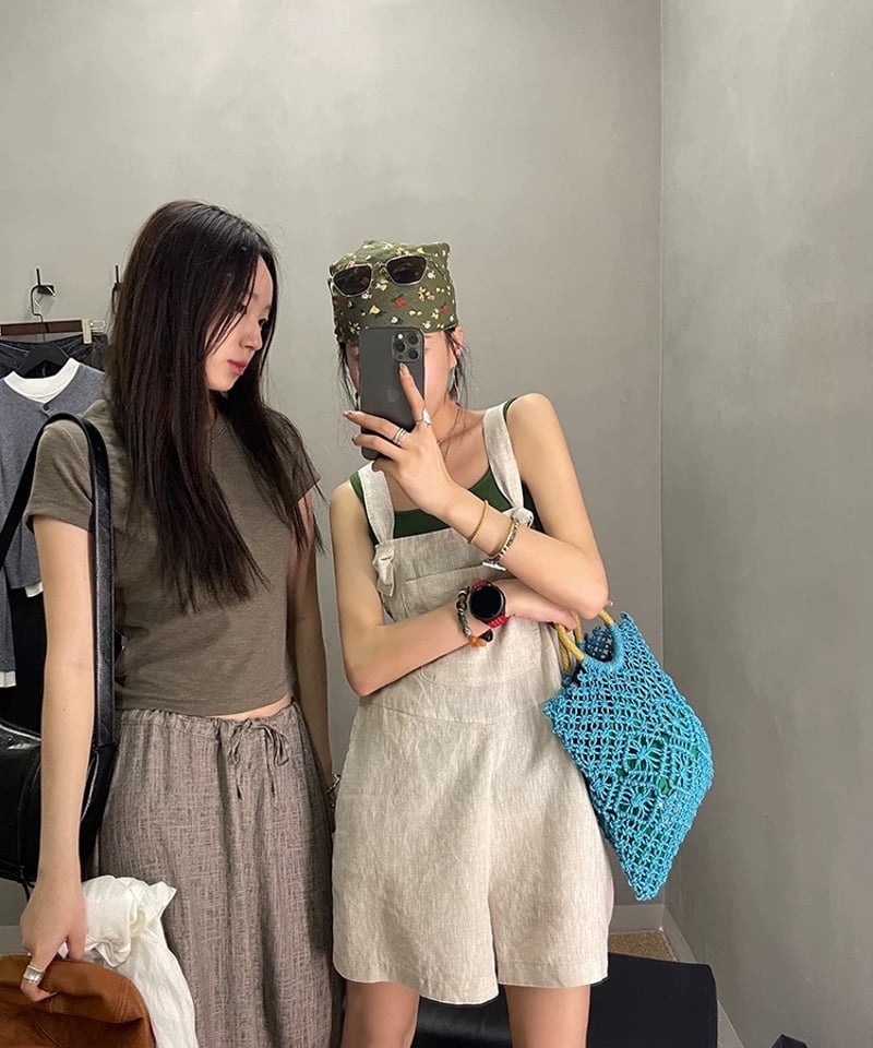 ★未使用級★Deuxieme Classeリネンサロペット 茶 前後2WAY/洗える】さらっと着られるサロペット（オールインワン