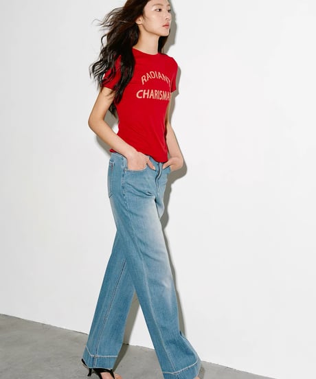 【予約販売】リヨセルリネン混紡レタープリント半袖Tシャツ レッド