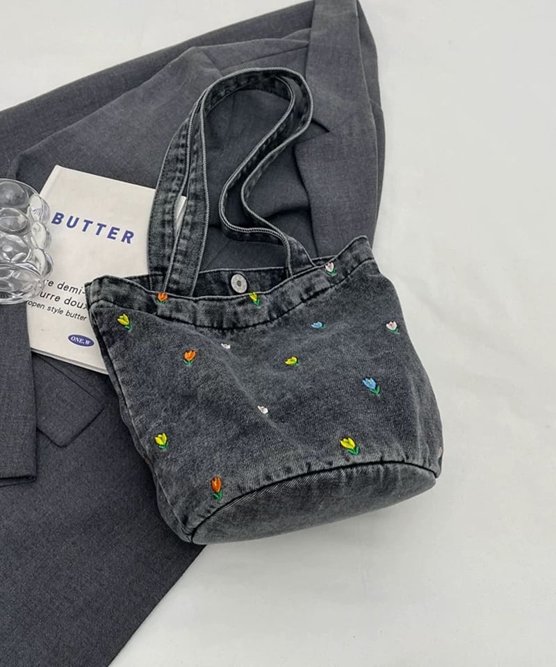 予約販売】フラワー刺繍デニムトートバッグ | KISHIKA 予約販売】フラワー刺繍デニムトートバッグ | KISHIKA
