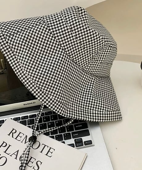【予約販売】チェック柄ハット つば広 紫外線カットUFP50+