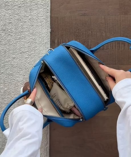 【予約販売】PUレザーWジップミニボストンバッグ #ブルー