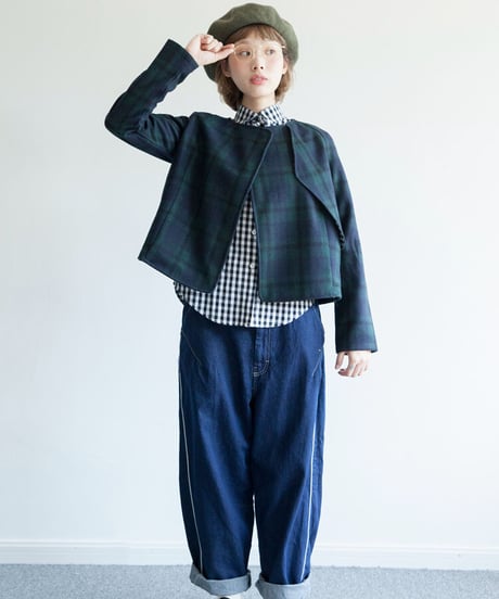 BLCK FRIDAY SALE【即納】チェック柄ノーカラージャケット