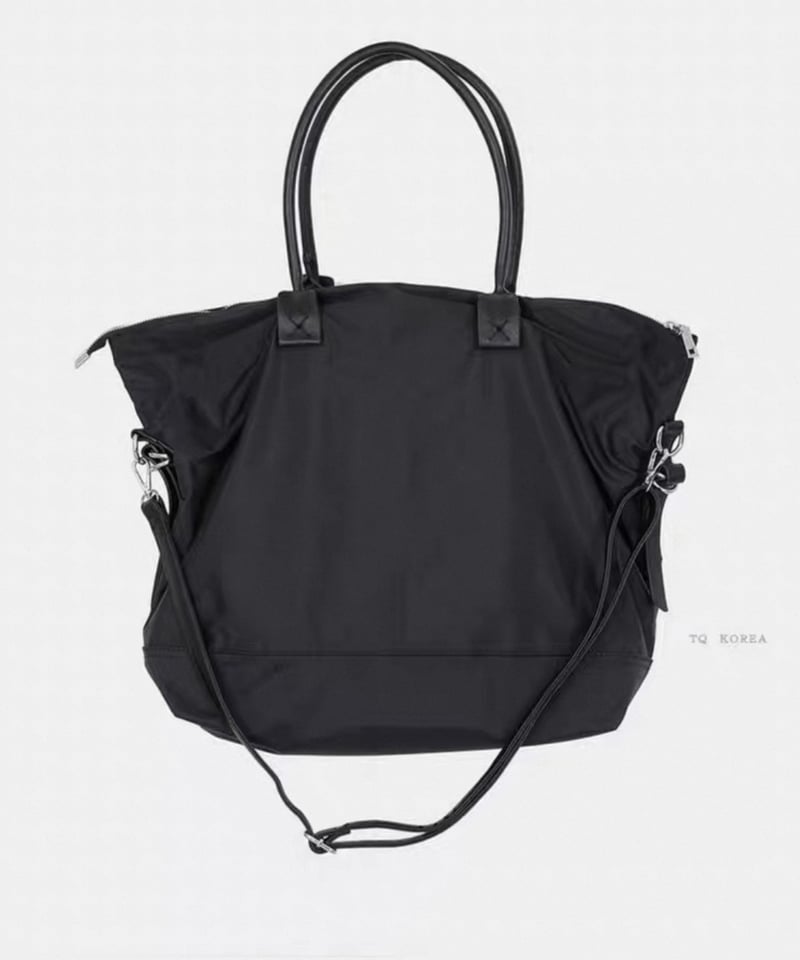 未使用保管品 2way ショルダー トート バッグ 黒 予約販売】大容量PUレザーハンドルナイロントートバッグ ショルダー