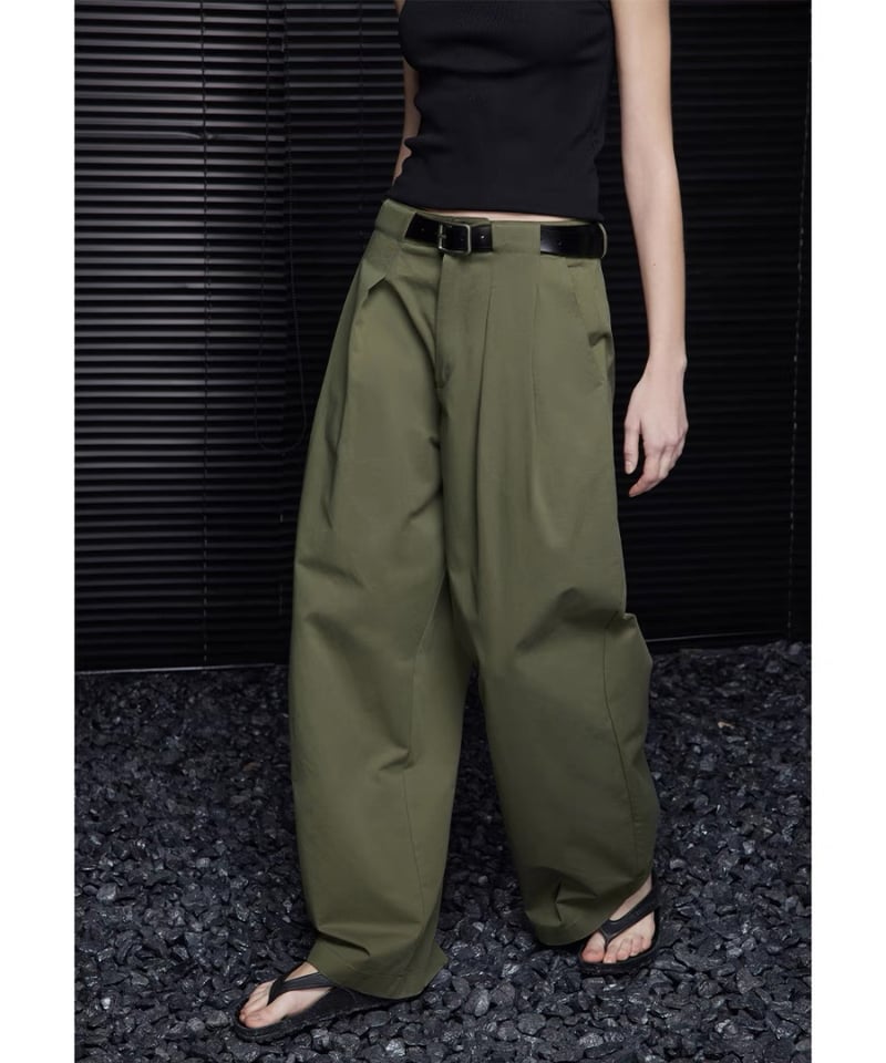 24ss【予約販売】ワークワイドタックパンツ#カーキ | KISHIKA 