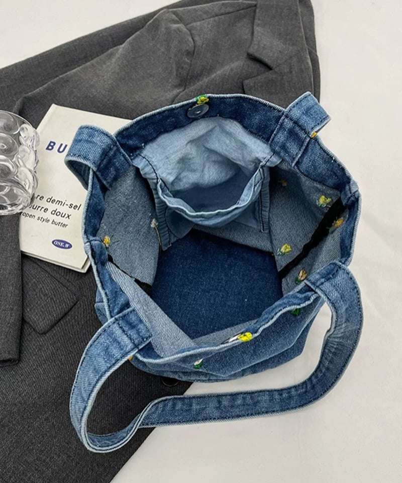 予約販売】フラワー刺繍デニムトートバッグ | KISHIKA 予約販売】フラワー刺繍デニムトートバッグ | KISHIKA