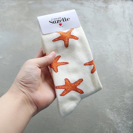 ククシュゼット 正規商品 靴下 Coucou Suzett レディース 個性的 海 フランス クルー丈 ヒトデ ソックス Starfish Socks クリーム Cream