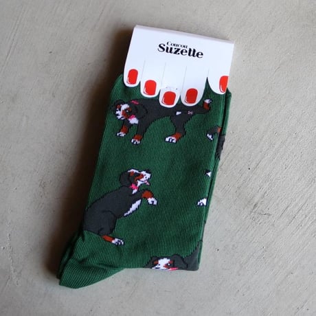 ククシュゼット 正規商品 靴下 レディース 犬 フランス ギフト おしゃれ Coucou Suzette バーニーズ ソックス Bernese Socks ダークグリーン Dark Green