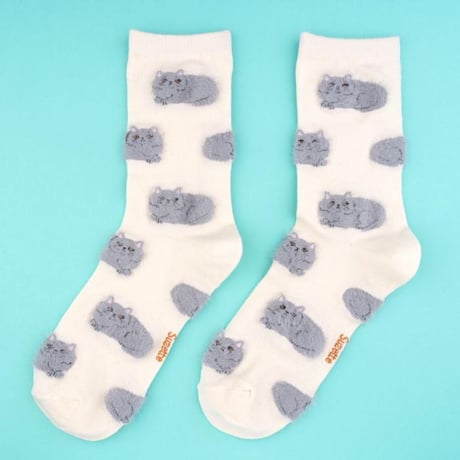ククシュゼット 正規商品 靴下 レディース かわいい 猫 クルー丈 Coucou Suzette シュゼット ペルシャ ネコ ソックス Suzette Cat Socks クリーム Cream