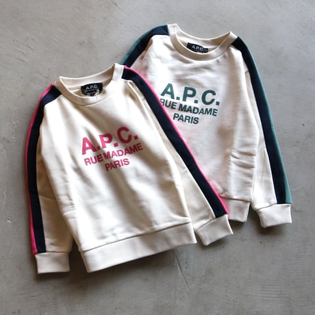 APC 子供服 スウェット アーペーセー A.P.C. キッズ ロゴ スウェット 2色展開 ホワイト×ピンク・ホワイト×グリーン (24232-1-90342) 2023春夏新作