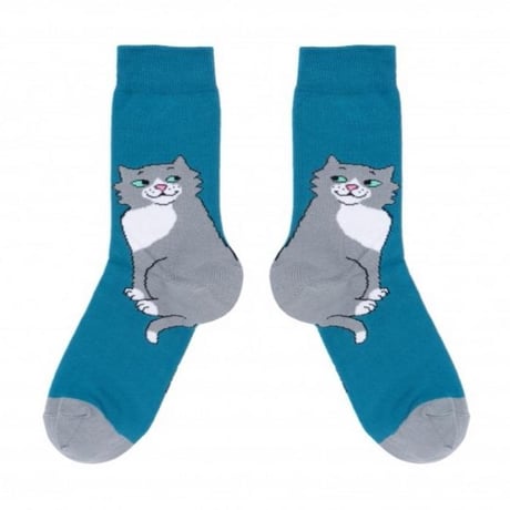 ククシュゼット 正規商品 靴下 レディース おしゃれ かわいい 猫 フランス クルー丈 Coucou Suzette キュート キャット ソックス Cute Cat Socks ネイビー Navy