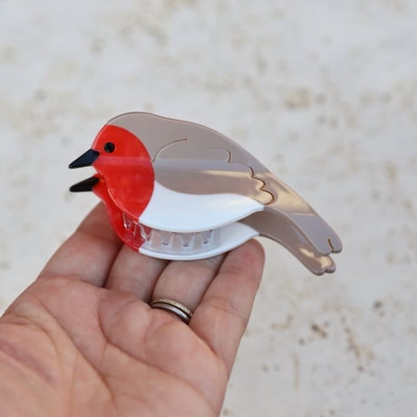 ククシュゼット 正規商品 ヘア アクセ クリップ かわいい 鳥 ウグイス フランス Coucou Suzette  コマドリ ヘア クロー レッド×ベージュ(robinclaw)