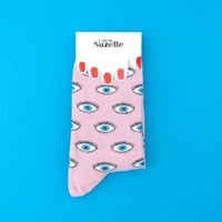 ククシュゼット 正規商品 靴下 レディース おしゃれ 目 個性的 フランス クルー丈 Coucou Suzette グリッター アイ ソックス Eyes Glittery Socks ピンク Pink