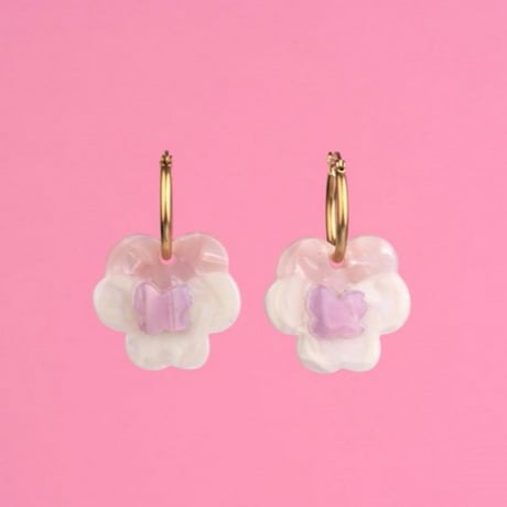 ククシュゼット 正規商品 ピアス レディース 両耳用 花 かわいい フランス ピンク パンジー イヤリング ピンク ( pipansyear)
