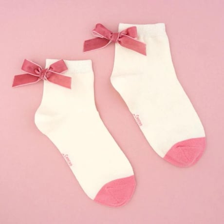 ククシュゼット 正規商品 靴下 レディース クルー丈 ギフト Coucou Suzette ピンク リボン ソックス Pink Ribbon Socks ホワイト×ピンク White×Pink