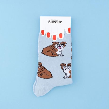 ククシュゼット 正規商品 靴下 レディース かわいい 犬 クルー丈 Coucou Suzette イングリッシュ ブルドッグ ソックス スカイブルー(enbulldogsocks)