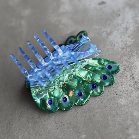 ククシュゼット 正規商品 ヘア アクセ クリップ 鳥 Coucou Suzette 孔雀 ヘア クロー グリーン×ブルー (peacockclaw)