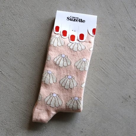 ククシュゼット 正規商品 靴下 レディース 貝 フランス ギフト おしゃれ 海 かわいい Coucou Suzette ホタテ貝 ソックス Scallop Shell Socks ベージュ Beige
