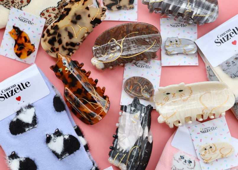 ぐでねこチャンとフェイクファー　ヘアクリップ　ヘアピン　サバトラ ぐでねこチャンとフェイクファーヘアクリップヘアピンサバトラ