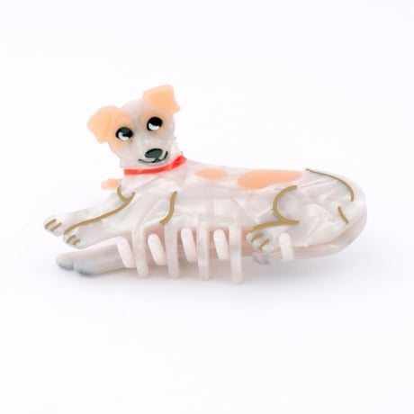 ククシュゼット 正規商品 ヘア アクセ クリップ 犬 ジャックラッセル ヘア クロー ホワイト×ベージュ (russelclaw)
