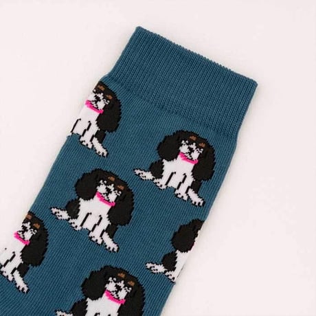 ククシュゼット 正規商品 靴下 レディース おしゃれ かわいい 犬 フランス クルー丈 Coucou Suzette キャバリア ソックス Cavalier Socks ネイビー Navy
