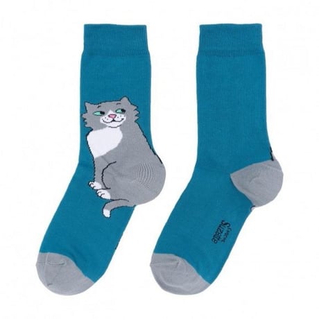 ククシュゼット 正規商品 靴下 レディース おしゃれ かわいい 猫 フランス クルー丈 Coucou Suzette キュート キャット ソックス Cute Cat Socks ネイビー Navy