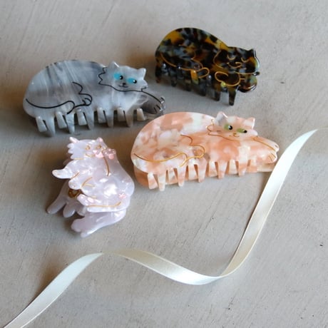 ククシュゼット 正規商品 ヘア アクセ クリップ かわいい 猫 サビ猫 フランス Coucou Suzette  トータスシェル キャット ヘア クロー ブラウン系(shellcatclaw)