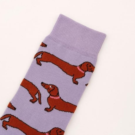 ククシュゼット 正規商品 靴下 レディース メンズ かわいい 犬 クルー丈 Coucou Suzette ダックスフンド ソックス Dachshund Party Socks パープル Purple