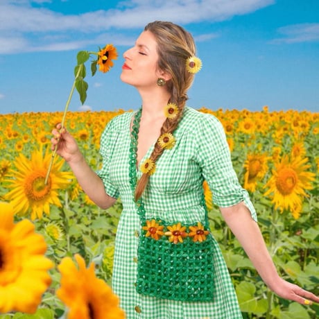 ククシュゼット 正規商品 ビーズ バッグ ショルダー かわいい 花 Coucou Suzette ヒマワリ ビーズ バッグ Sunflower Beaded Bag グリーン Green