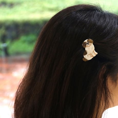 ククシュゼット 正規商品 ヘアアクセ クリップ ピン ヘアピン 犬 フランス Coucou Suzette シーズー ヘア クリップ ホワイト× ベージュ (shihtzuclip)