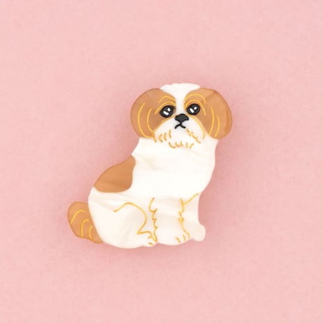 ククシュゼット 正規商品 ヘアアクセ クリップ ピン ヘアピン 犬 フランス Coucou Suzette シーズー ヘア クリップ ホワイト× ベージュ (shihtzuclip)