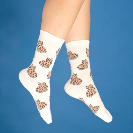 ククシュゼット 正規商品 靴下 レディース かわいい 猫 フランス クルー丈 Coucou Suzette ベンガル キャット ソックス Bengal Cat Socks アイボリー Ivory