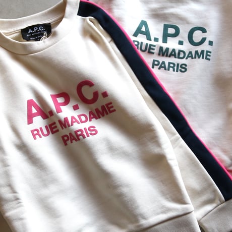 APC 子供服 スウェット アーペーセー A.P.C. キッズ ロゴ スウェット 2色展開 ホワイト×ピンク・ホワイト×グリーン (24232-1-90342) 2023春夏新作