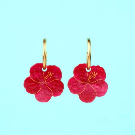 ククシュゼット 正規商品 ピアス レディース 2個売り 両耳用 花 かわいい フランス ハイビスカス イヤリング ピンク (hibiscusear)