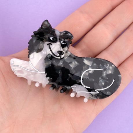 ククシュゼット 正規商品 ヘア アクセ クリップ 犬 ボーダーコリー ヘア クロー ホワイト×ブラック (collieclaw)