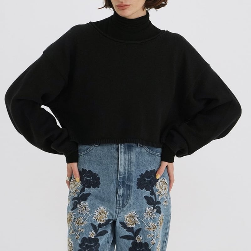 CLANE ROLL NECK SHORT KNIT TOPS