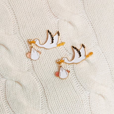 ククシュゼット 正規商品 ピンバッジ ブローチ かわいい おしゃれ フランス Coucou Suzette コウノトリ ピン Stork Pin ホワイトベイビー (whbabypin)
