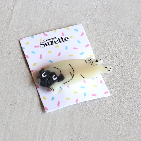 ククシュゼット 正規商品 ヘアアクセ クリップ ピン ヘアピン 犬 かわいい フランス Coucou Suzette パグ ヘア クリップ ベージュ(pugclip)