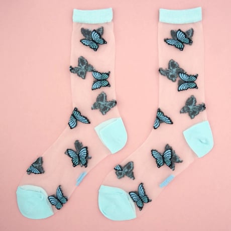 Coucou Suzett / ブルー バタフライ シアー ソックス / blbutterflyshsocks