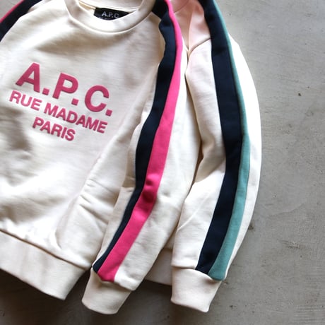 APC 子供服 スウェット アーペーセー A.P.C. キッズ ロゴ スウェット 2色展開 ホワイト×ピンク・ホワイト×グリーン (24232-1-90342) 2023春夏新作