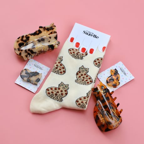 ククシュゼット 正規商品 ヘア アクセ クリップ かわいい 猫 トラネコ フランス Coucou Suzette タビー キャット ヘア クロー ベージュ系 べっ甲模様(tabbycatclaw)