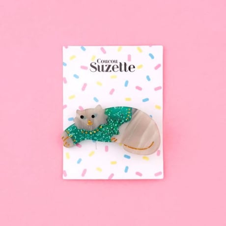 ククシュゼット 正規商品 ヘア アクセ クリップ ピン 猫 ギフト Coucou Suzette チリー グレー キャット ヘア クリップ グレー (chillygrcatclip)