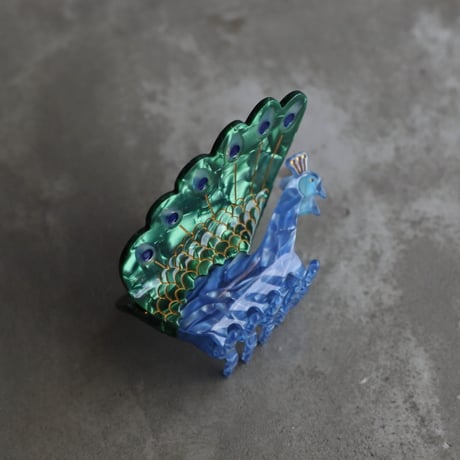 ククシュゼット 正規商品 ヘア アクセ クリップ 鳥 Coucou Suzette 孔雀 ヘア クロー グリーン×ブルー (peacockclaw)