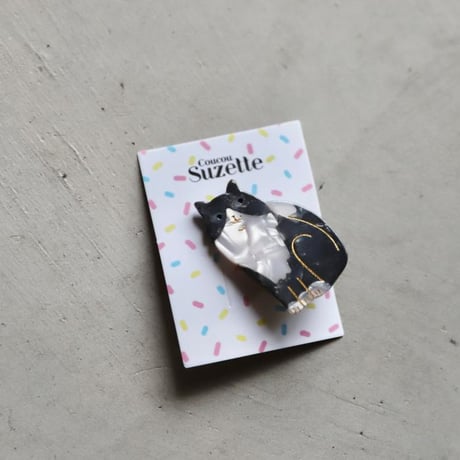 ククシュゼット 正規商品 ヘアアクセ クリップ ピン 猫 フランス Coucou Suzette ブラック ホワイト キャット ヘア クリップ ブラック×ホワイト (bkwhcatclip)