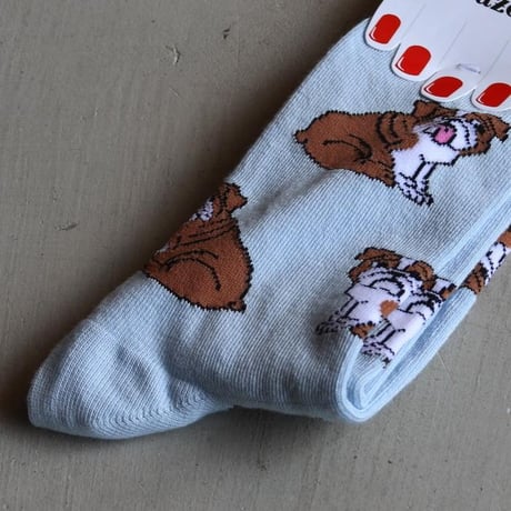 ククシュゼット 正規商品 靴下 レディース かわいい 犬 クルー丈 Coucou Suzette イングリッシュ ブルドッグ ソックス スカイブルー(enbulldogsocks)