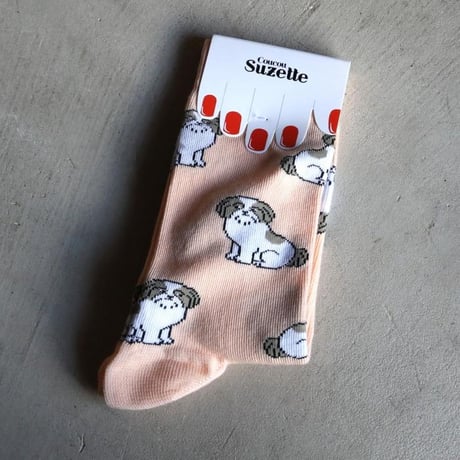 ククシュゼット 正規商品 靴下 レディース おしゃれ かわいい 犬 ギフト Coucou Suzette シーズー ソックス Shih Tzu Socks サーモンピンク Salmon Pink