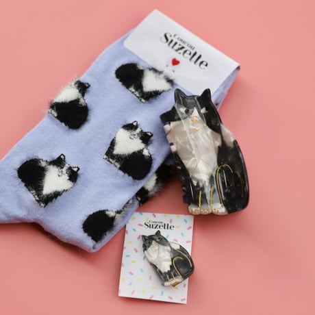 ククシュゼット 正規商品 ヘア アクセ クリップ かわいい 猫 フランス Coucou Suzette ブラック ホワイト キャット ヘア クロー ブラック×ホワイト(bkwhcatclaw)